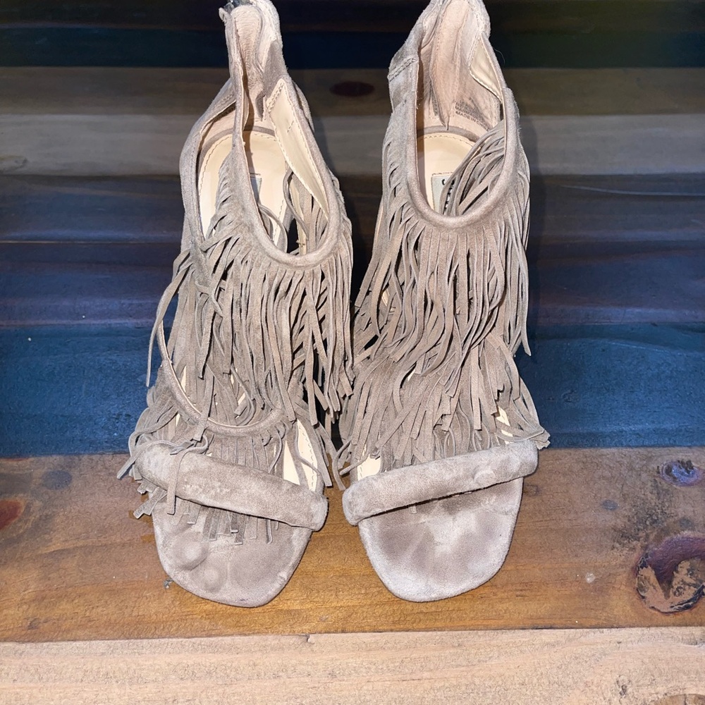 Steve Madden Beige Fringe Sandals